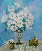 Gregori (Lysechko) Lyssetchko (Russian 1939-): Sill Life of Lilies in a Cut Glass Vase,