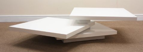 White gloss three tier revolving coffee table, W70cm, H31cm,