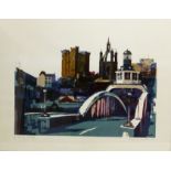 Norman Wade (British 20th century): 'Swing Bridge', limited edition colour screenprint No.