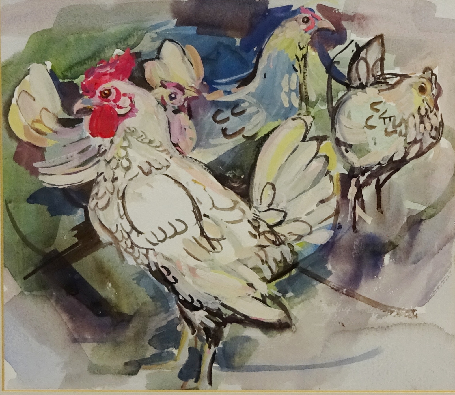 Andrea Bailey (British Contemporary): Study of Hens, gouache unsigned,