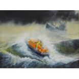 David Biglands (Northern British late 20th century): 'Into the Storm' - Whitby Lifeboat on a Rescue,