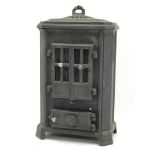 Small two-door cast iron log burning stove, W45cm, H80cm D30cm,