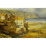 Len "Leon" Peel (British 20th century): Robin Hood's Bay, oil on canvas signed 48cm x 73.