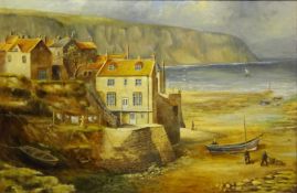 Len "Leon" Peel (British 20th century): Robin Hood's Bay, oil on canvas signed 48cm x 73.