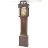 18th century oak longcase clock, arched brass dial, signed in roundel Wm.