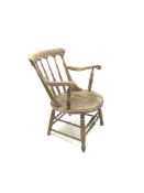 19th century beech and elm spindle back elm armchair, rounded seat,