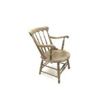 19th century beech and elm spindle back elm armchair, rounded seat,