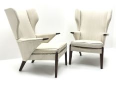 Pair mid 20th century Parker Knoll wing back armchairs, tapering supports,