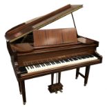 Challen 5' mahogany cased cast iron over strung baby grand piano, excellent condition, W152cm,
