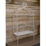 Milk white wrought metal arbor bench, W122cm,