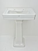 White glazed Art Deco style rectangular wash basin and pedestal,