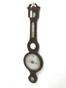 19th century inlaid mahogany wheel barometer with silvered dials and thermometer, inscribed Josh.