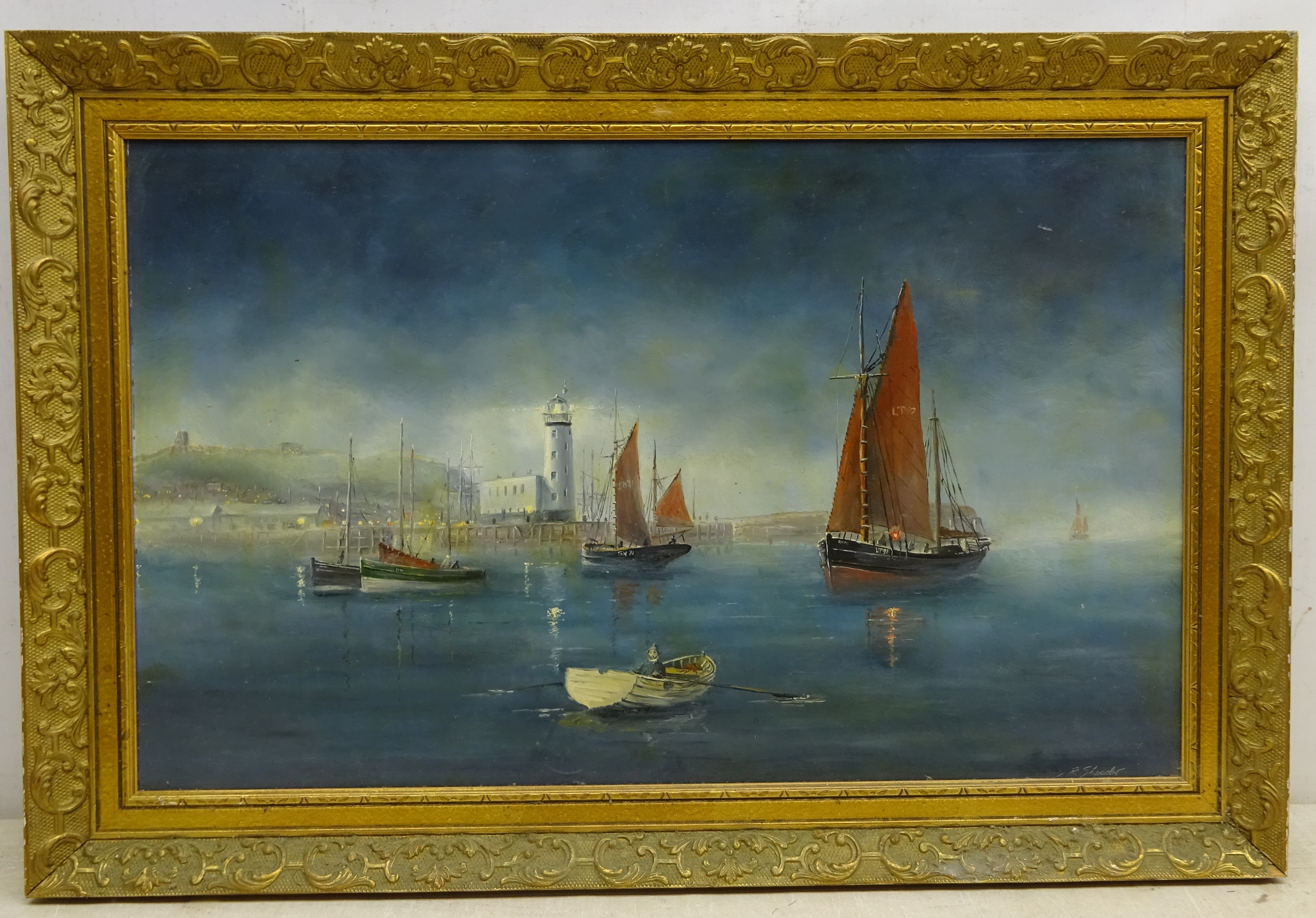 Robert Sheader (British 20th century): Fishing Boats in Scarborough Harbour at Dusk, - Image 2 of 2