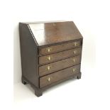 19th century oak bureau fall front enclosing fitted interior with four graduating drawers,