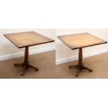 Two square solid oak pedestal table, W76cm, H76cm,