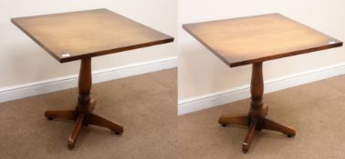 Two square solid oak pedestal table, W76cm, H76cm,