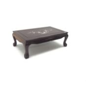 Chinese rosewood rectangular coffee table with mother of pearl inlay,