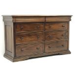 Victorian style mahogany chest, two frieze drawers above six drawers, shaped plinth base, W147cm,