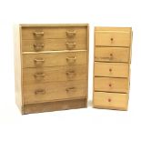 G-Plan light oak chest, five graduating drawers, plinth base (W77cm, H98cm,