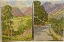 H Bettison (Pupil of Owen Bowen): Borrowdale Lake District, pair oils on canvas signed,