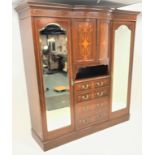 Edwardian inlaid mahogany breakfront wardrobe,