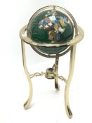 Large Gemstone floor standing globe, on gilt metal stand with compass stretcher,
