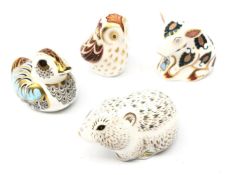 Four Royal Crown Derby Collectors Guild paperweights: Duckling, Snuffle, River Bank Vole and Owlet,