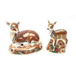 Two Royal Crown Derby Deer and Fawn paperweights,