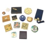 Collection of vintage powder compacts: 1930s Colliandum Solide compact, Art Deco Gwenda compact,