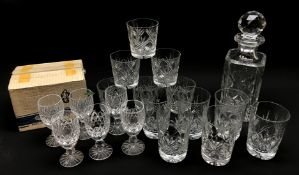 Set of six Waterford Boyne pattern sherry glasses, boxed,