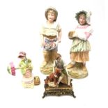 Pair of Continental Bisque figures of a young fisherman and fisherwoman H37cm,