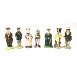 Seven John Beswick figures comprising Huntsman Fox, Gentleman Pig, The Lady Pig, Hiker Badger,