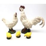 French glazed terracotta family of Chickens and Chicks, probably Bavent,