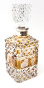Bohemian amber flash and cut glass decanter with white metal collar,