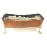 Rectangular copper planter with lion mask brass handles and paw Feet,
