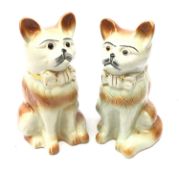 Pair Victorian Bo'ness pottery Cats with matched glass eyes, unmarked, H32.