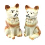 Pair Victorian Bo'ness pottery Cats with matched glass eyes, unmarked, H32.