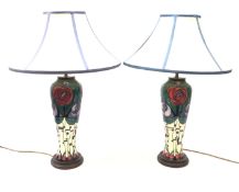 Pair Moorcroft Charles Rennie Macintosh tribute pottery table lamps,