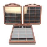 Three diecast vehicle glazed display cabinets, H42cm, W36cm,