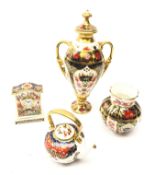 Royal Crown Derby Imari ceramics comprising urn shaped vase and cover no.