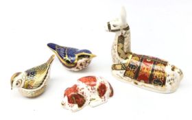 Four Royal Crown Derby paperweights comprising Llama,