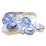 Eight Victorian Willow pattern meat plates of varying size, Asiatic Pheasant pattern meat plate,
