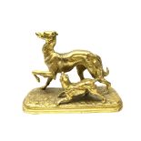 19th century gilt spelter model of a Borzoi and another dog on oval base,