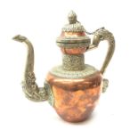 Early 20th century Tibetan copper and white metal teapot with Dragon moulded handle & spout,