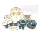 Poole pottery two-tone tea set in teal and cream,