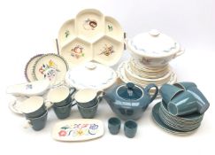 Poole pottery two-tone tea set in teal and cream,