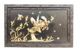 Japanese Meiji period Shibayama and lacquered panel with carved and stained bone and mother of