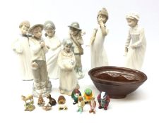 Seven Spanish figures of children by Nao, Zaphir and Sango, tallest 29cm, quantity of Wade Whimsies,