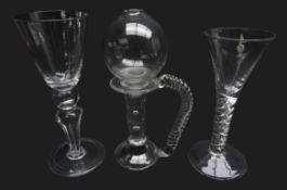 Air twist stem wine glass with trumpet on domed foot, H15.