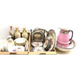 Early 20th century silver-plated table gong H35cm, Grosvenor China part tea set,